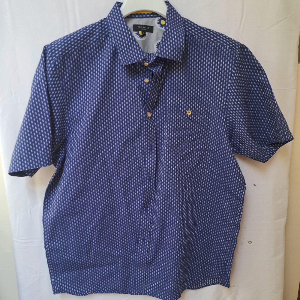 Ted Baker London‎ Shirt Mens Size 6/XXL Navy Print Casual Button Up Short Sleeve